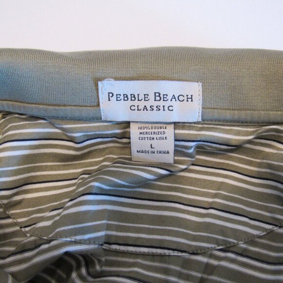 Pebble Beach Golf Shirt Size Large Men's Olive Green Logo Links Striped EUC - Picture 4 of 7